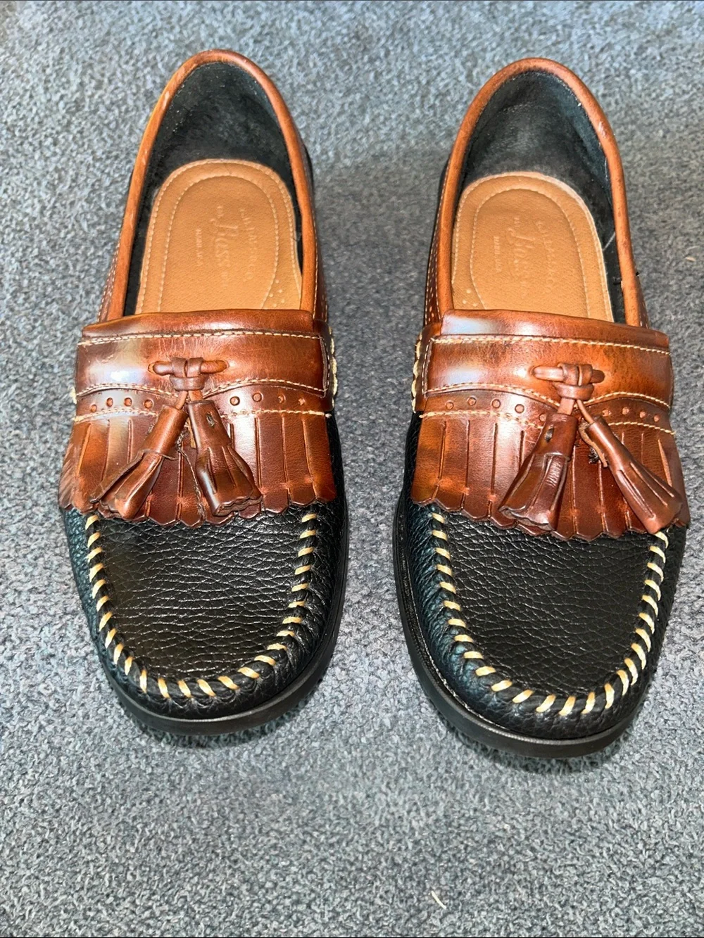G.H. Bass & Co. Black and Brown Tassel Kiltie Loafers